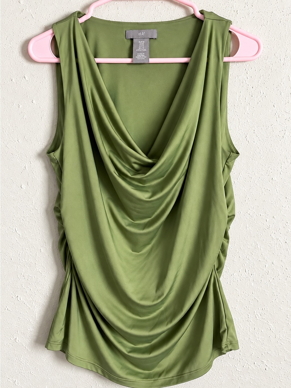 H&M Olive Green Draped Cowl Neck Sleeveless Top